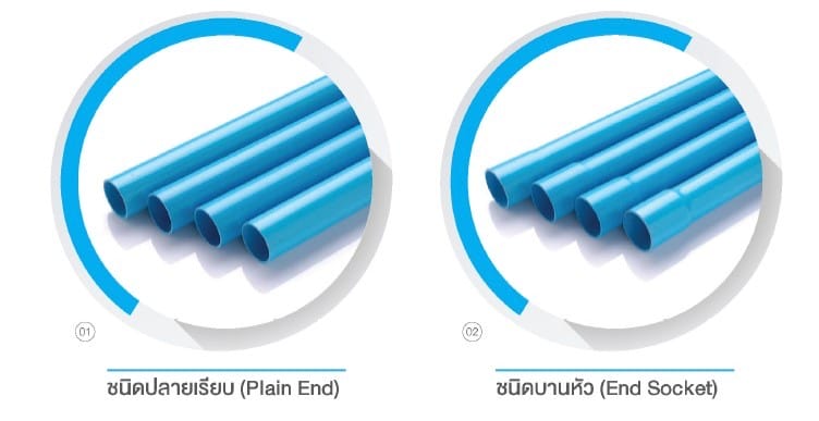 ท่อและอุปกรณ์ ท่อ PVC สีฟ้า 2 ท่อ pvc ชนิดปลายเรียบและชนิดบานหัว